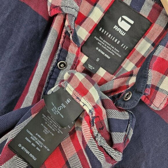 G-Star RAW Shirt Boyfriend Fit Tacoma Long Check Plaid Snap Button Womens Size S - Picture 9 of 11